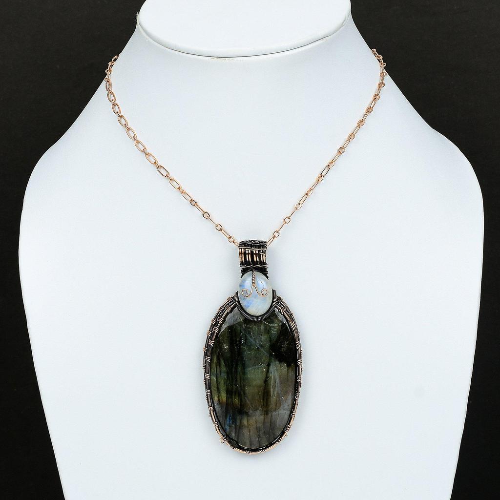 Labradorite Pendant Copper Wire Wrapped Gemstone Pendant Moonstone Jewelry Handmade Pendant Gift For Mom Copper Jewelry Birthstone Pendant