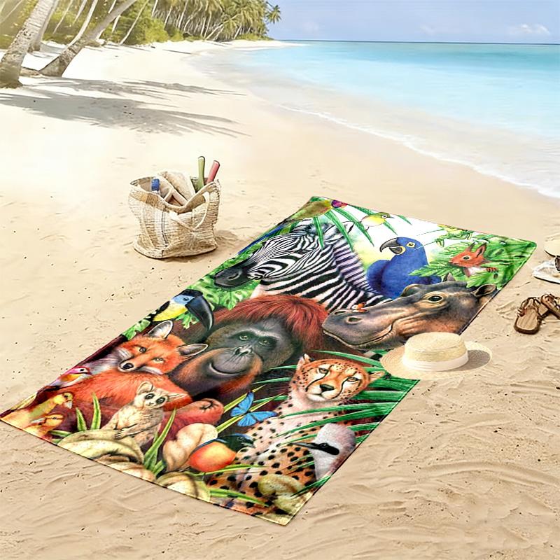 Floral Animals Print Beach Towel, Large Soft Quick Dry Towel for Beach Camping Swimming