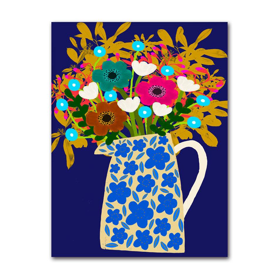 Leopard Lady Colorful Rainbow Flower Cup Wall Art Canvas Painting Nordic Posters and Copies Wall Photos for Living Room