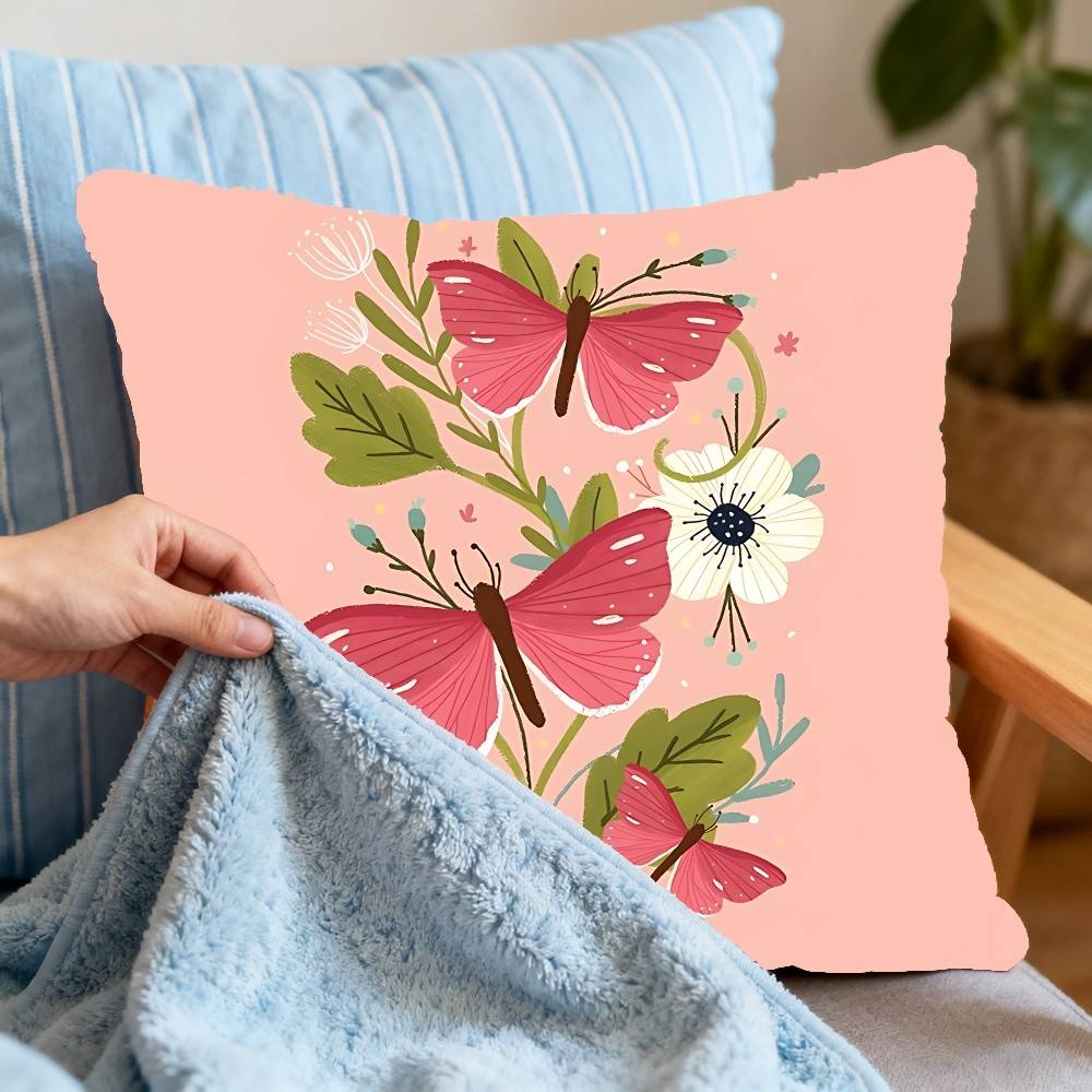 Flower Butterfly Pattern Pillow Case Cushion Cover Polyester Pillowcase Decorative Sofa Cushion Pillowcase Home Decor
