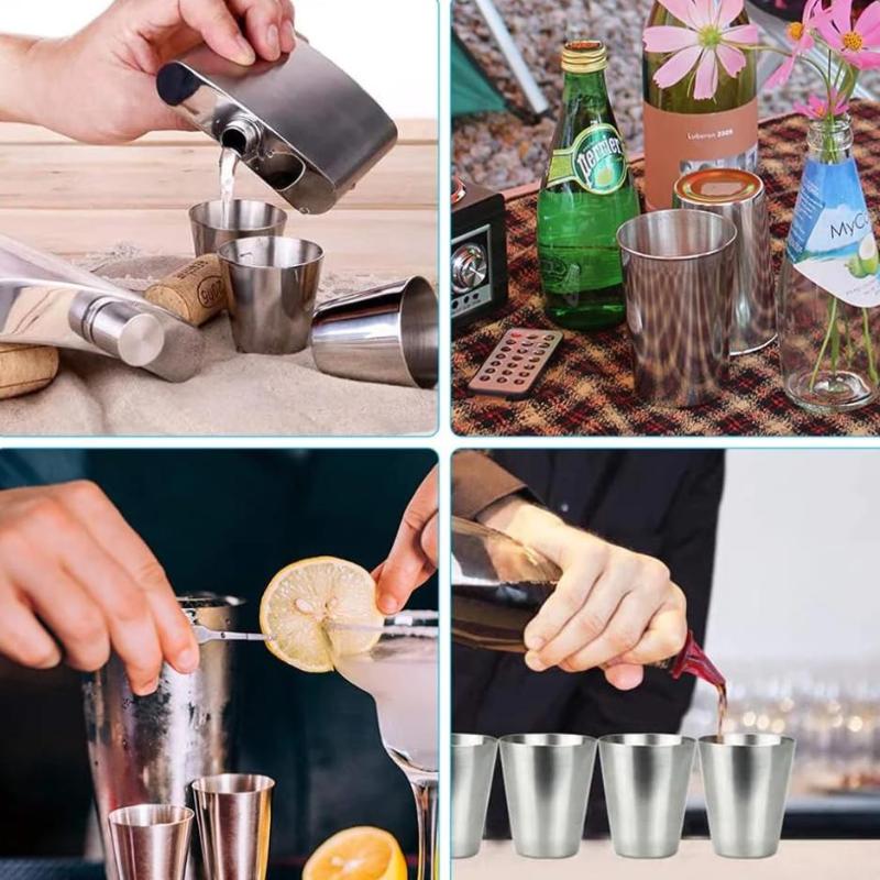 4pcs/Set Stainless Steel Glass Set Outdoor Small Drinkware Set Travel Picnic Cup Set 30/70/170ml