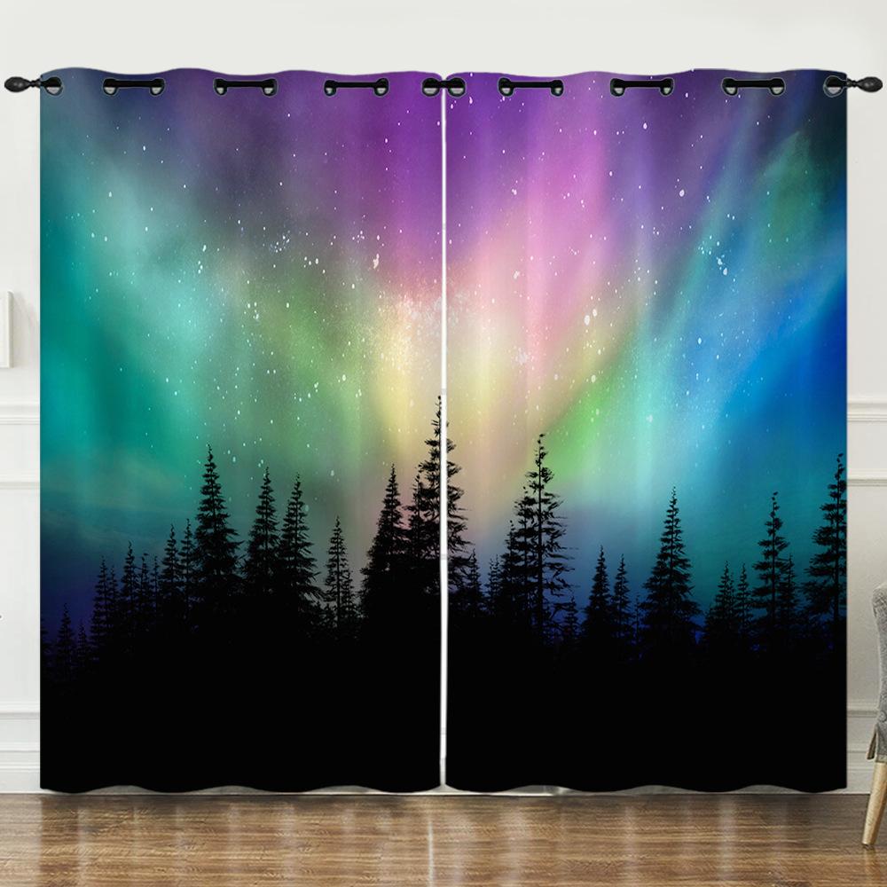 Curtain Bedroom Curtain Digital Printing Aurora Blackout Curtain Fabric No Punching