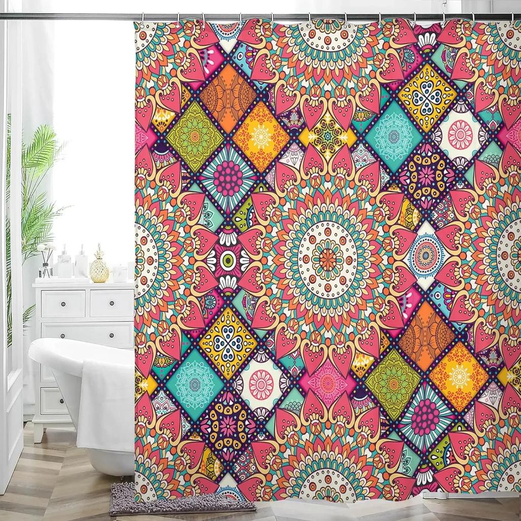 Multicolor Flower Art Floral Shower Curtain Bathroom Decorative Waterproof Washable Shower Curtain