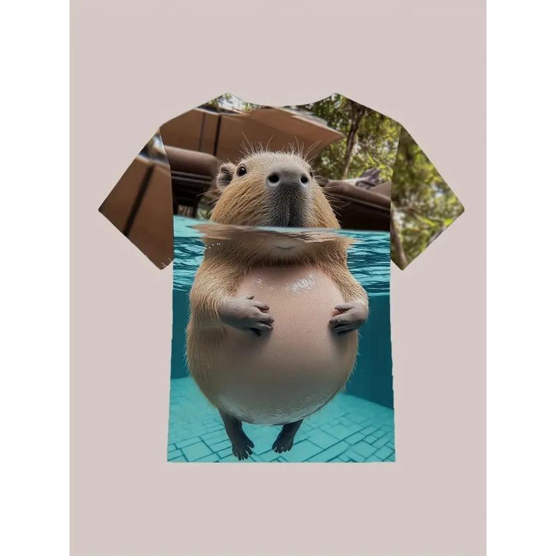 Funny Capybara Graphic 3D Printed T Shirt For Men Women Cartoon Animal Short Sleeve T-Shirts Summer Casual Loose Y2k Boys Tees