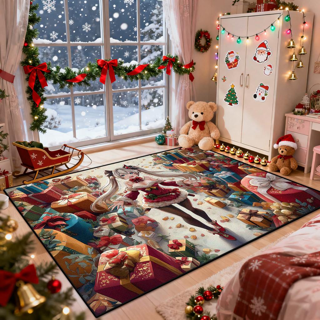 Christmas Anime Girl Style Living Room Carpet Fashion Cute Decoration Bedroom Bedside Plush Rug Cloakroom Non-slip Washable Mat