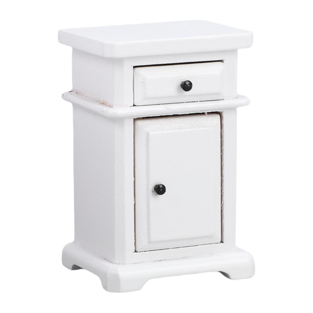 1:12 Scale Miniature Bedside Cabinet Birch Wood Furniture Nightstand with Drawer for Bedroom