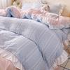 Ins Princess Style Bedding Sets Ruffle Blue Pink Girls Quilt Cover Romantic Bed Sheet Set Duvet Cover With Pillowcases 4pcs