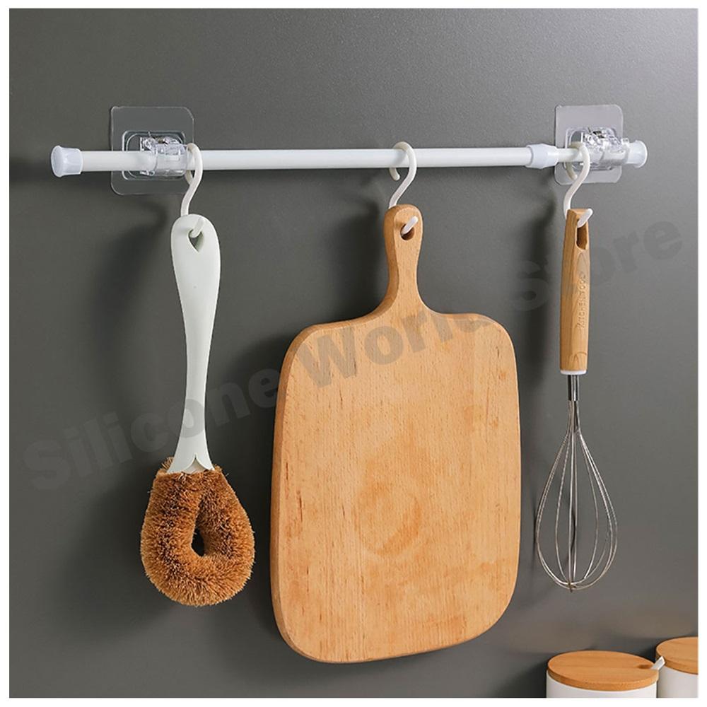 Silicone World 4PCS Self Adhesive Hooks Punch-free Curtain Rod Clip Hook  Telescopic Rod Holder Fixed Clip Hanging Hook Holder