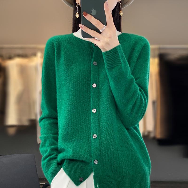 Women's Loose Cashmere Wool Cardigan – Autumn/Winter Osmanthus Stitch Knit Top