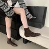 Huge Good-looking Short Boots Women's Fashion Foreign Style Low-heeled Small Ankle Boots Square Head Elastic Thin Boots