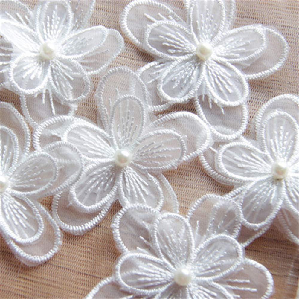 10Pcs White Double-Layer Organza Tulle Embroidery Lace Patch DIY Clothing Bead Decoration Decal Accessories 6*6cm