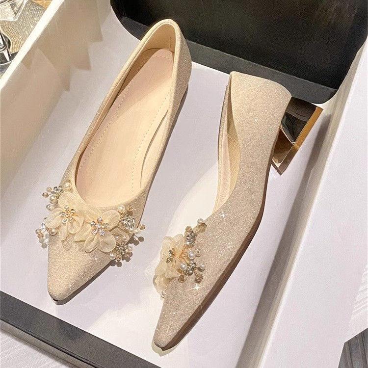 French flower bridesmaids are not tired women's wedding shoes 2025 spring and summer new bridal shoes single shoes pointed single shoes women