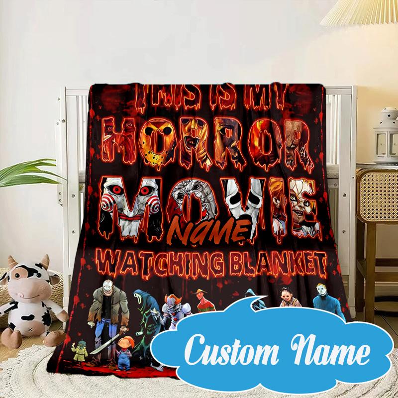 Custom Name Horror Movie Characters  Blanket bed sofa Blanket Flannel Blanket for Camping, Hiking, Picnic Essentials,gift for Fan family