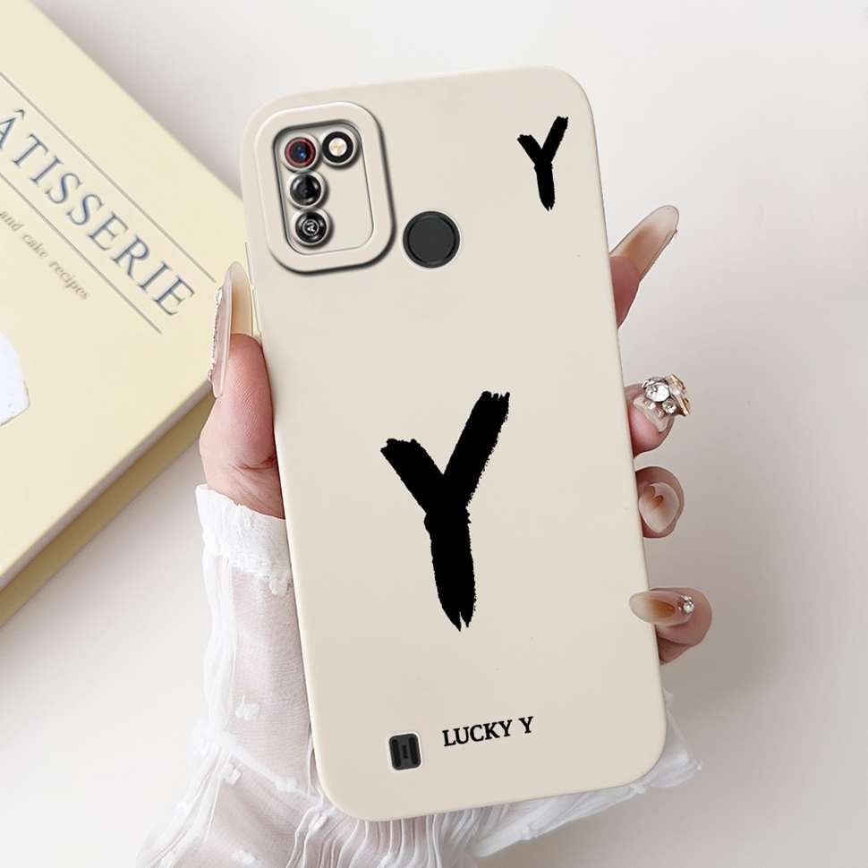 Protective Cases For Tecno Pop 4 Pro Case Lucky letters A-Z Soft Silicone White Cover For Tecno Pop 4Pro 4 PRO 6.52" Phone Shell
