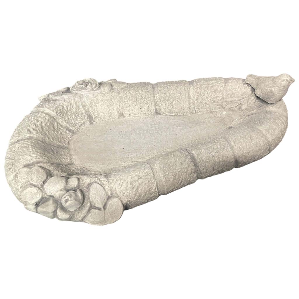 Concrete Elongated Waterer with a Bird