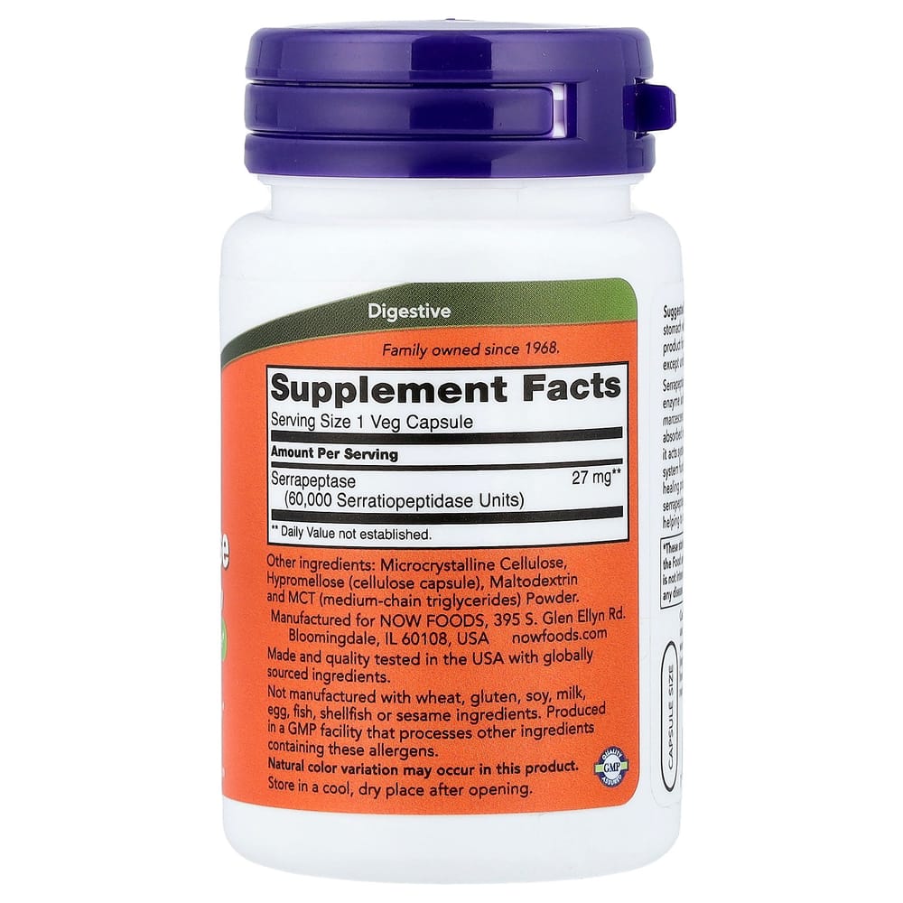 NOW Foods Serrapeptase Veggie Capsules, 60 Counts