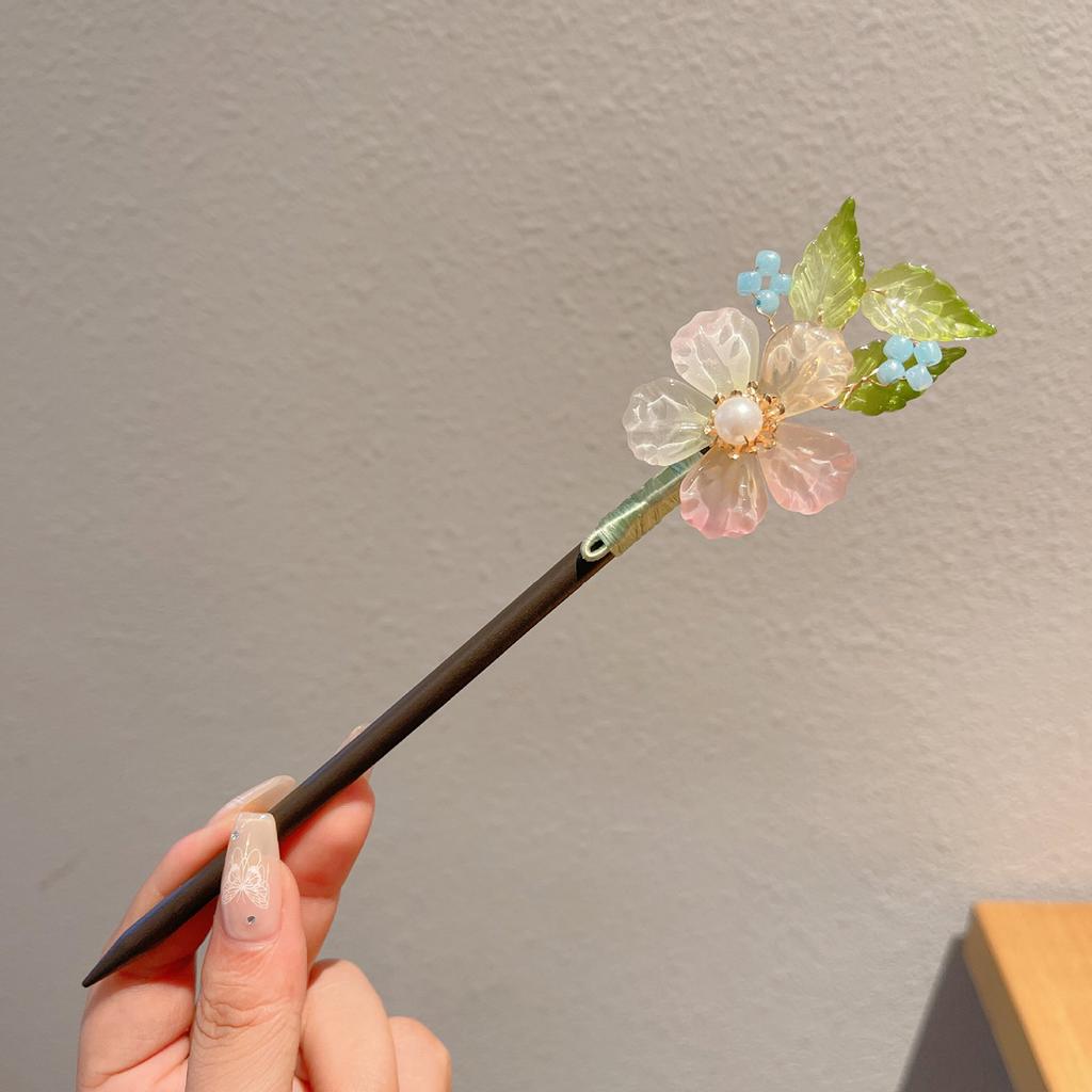 Wooden Hair Sticks Forks Retro Chinese Style Hairpins Forks Colorful Flower Designs Pendant Headpieces Hair Jewelry Ornaments