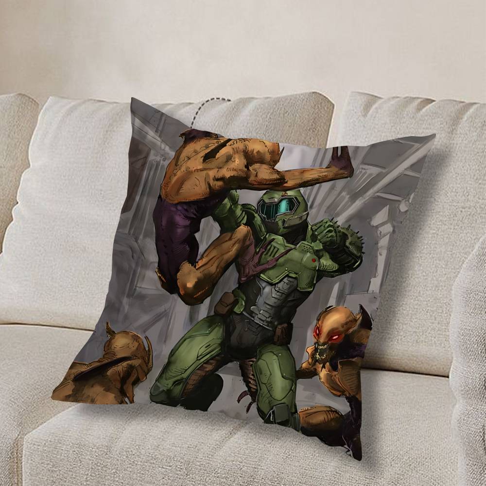 Game Doom Invincible Hero Pillow Case Anti-dustmite Pillowcase Invisible Zipper Silky Short Plush Sofa Cushion Cover