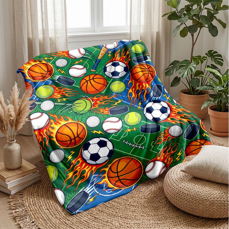 Sports Ball Pattern 2 Theme Blanket Lightweight Warm Flannel Blanket Decorative Throw Blanket for Home Decoration
