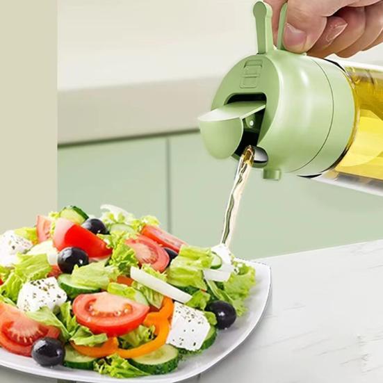 470ml 2-in-1 Oil Dispenser Food Grade BPA Free Leak Resistant Large Capacity Oil Sprayer Storage Bottle with Handle