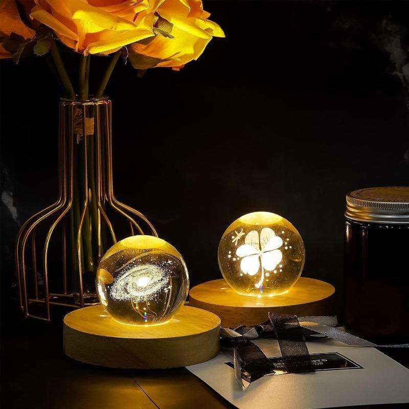 Batteriebetrieben 8/10cm Rund Holz LED Licht Display Basis Ständer Halter Fähig Nachtlampe Basis Kristall Glas Harz Kunst Ornamente