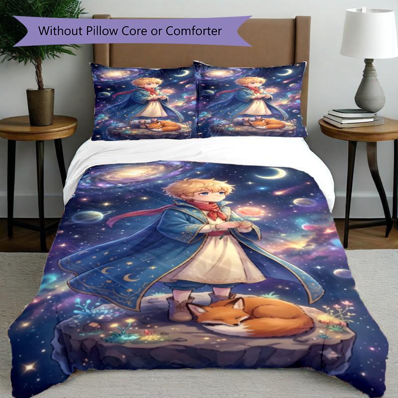3pcs Duvet Cover Set (1*Duvet Cover + 2*Pillowcase, Without Core), The Little Prince Print Bedding Set, Bedroom Decor, All‑Season, Gift