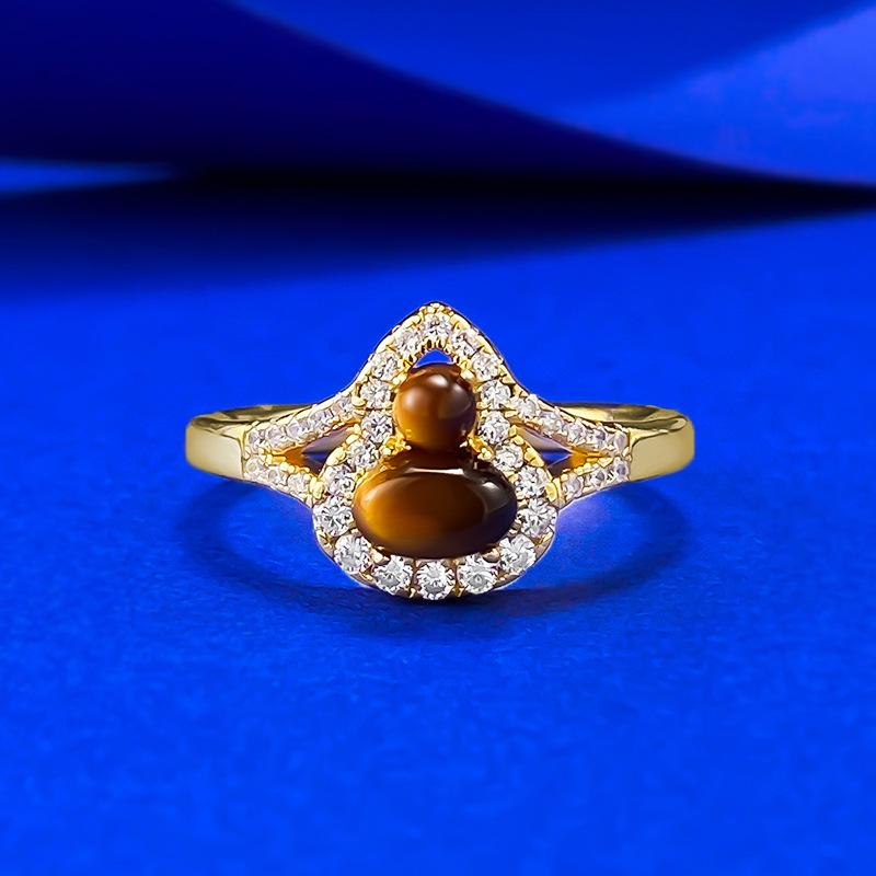 2025 S925 Silver Tiger Eye Gourd Ring: Fashionable, Versatile Women s Jewelry Size 6