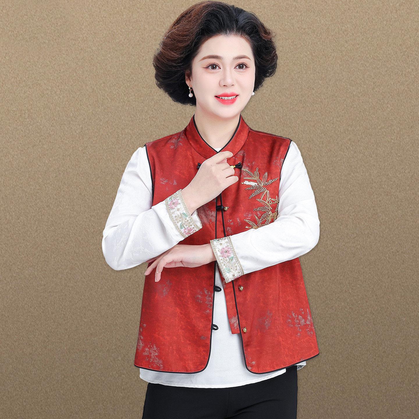 

Mother s Day Chinese-Style Embroidered Vest Jacket for Middle-Aged & Elderly Women - Spring/Autumn. L (up to 110 lbs)