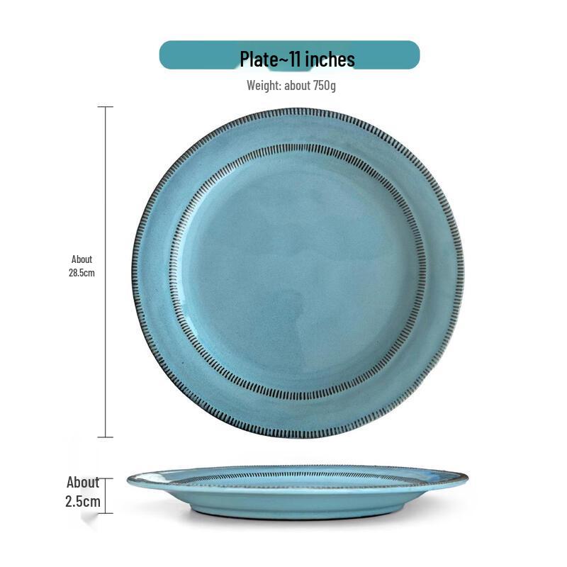 

ZISIZ 11-inch Blue Bone China Deep Dinner Plate