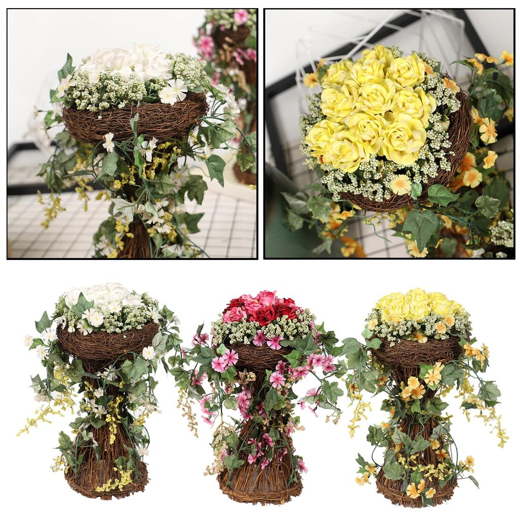 Large Flower Centerpieces w/ Rattan Vase Rose Flower Party Holiday Potted Decoration Accessories