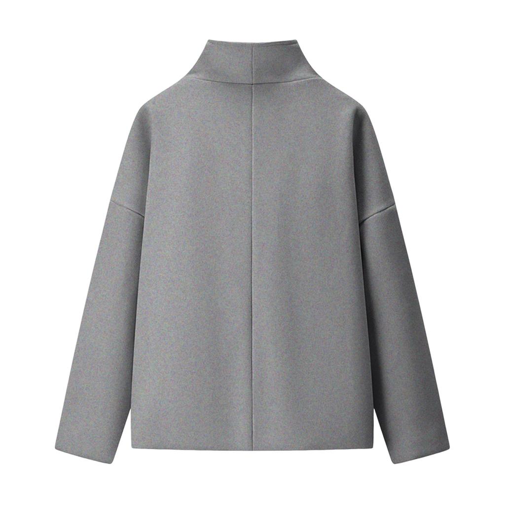 Women's Faux Suede Button Jacket Oversized Gathered Hem Short Length Coat Casual Vintage Outerwear With Pockets