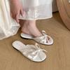 French flat-bottomed small sandals girl 2025 summer new fairy style bow one-word drag with skirt toe sandals