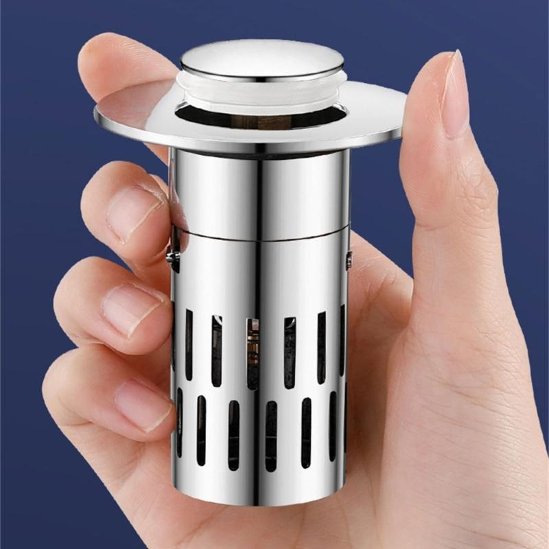 Bathroom Sink Stoppers with Popup Design & Removable Steel Strainer Basket Hair Catcher Home Bathroom Accessories