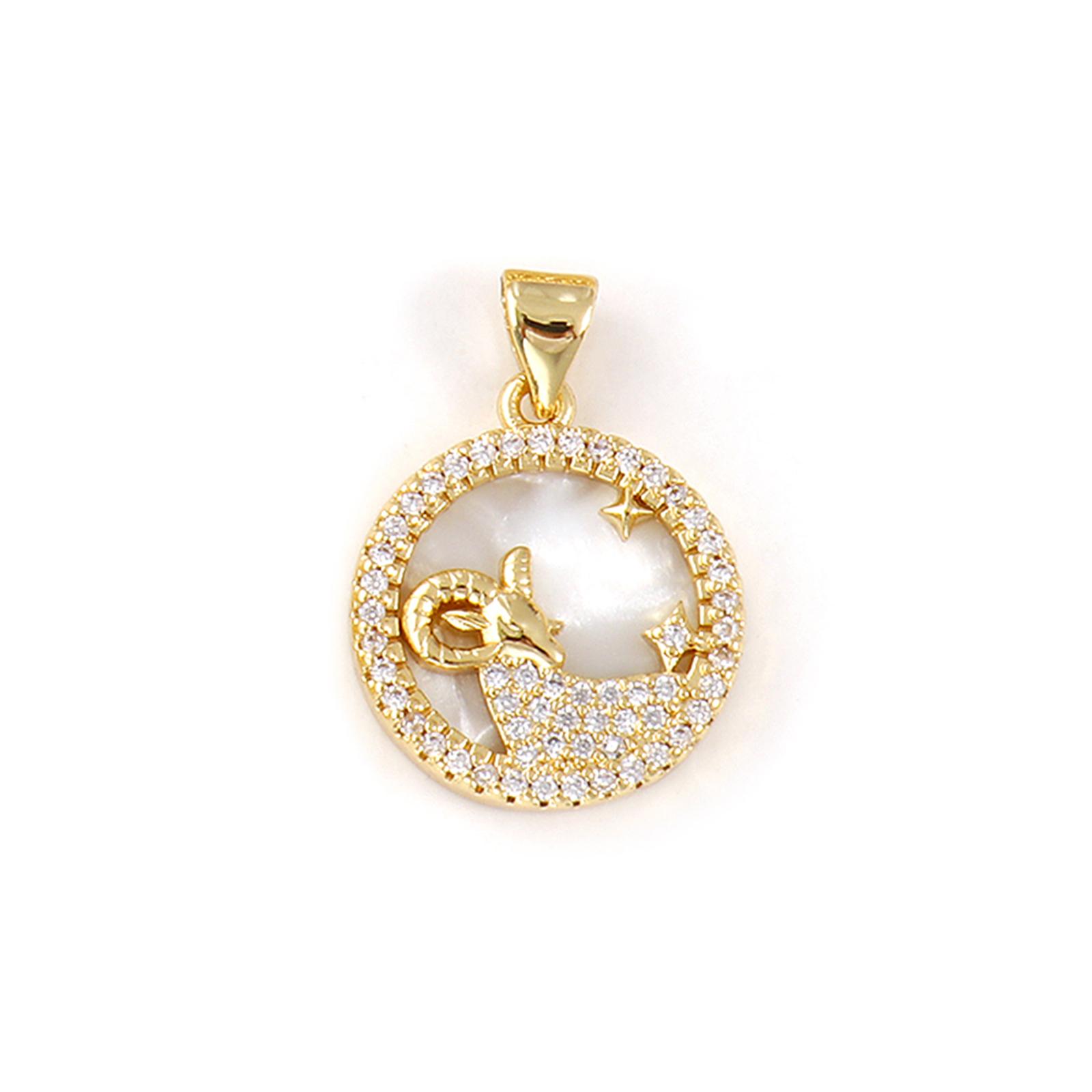 

1 Piece Brass Constellation Pendant White Round Zodiac Micro Pave Clear Cubic Zirconia Charm for keychain Necklace 24mm x 17mm
