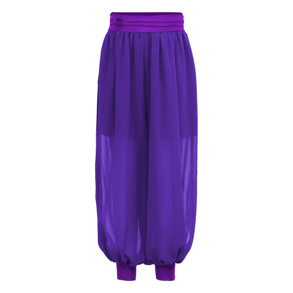 Shorts de Danse du Ventre pour Filles Chiffon Anneau O Taille Froncée Pantalon à Fente Latérale Costume d'Halloween Carnaval