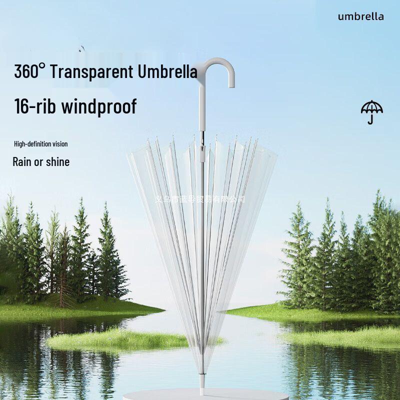 Parapluie Transparent Blanc Haute Qualité avec Long Manche, 16 Baleines pour Deux Personnes, Design Élégant pour la Pluie ou le Soleil