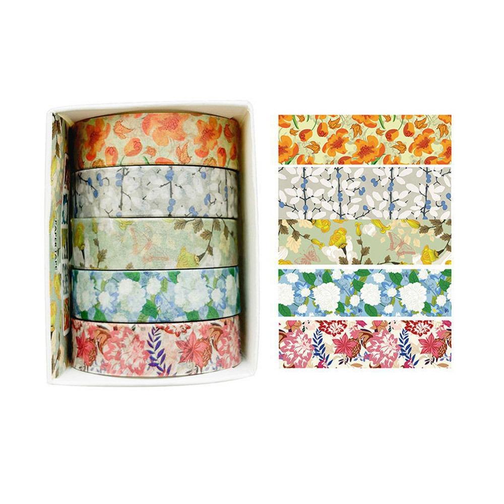 5 Rolls Spring Flower Washi Tape Self-adhesive Artistic Tape  Craft Making