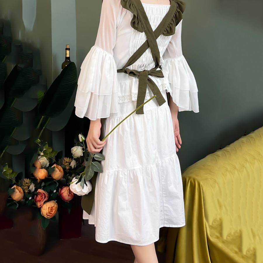Cross Back Apron Kitchen Apron Ruffled with Pockets for Chef Gardening Pink Work Women with Big Pinafore Dress Cooking Baking