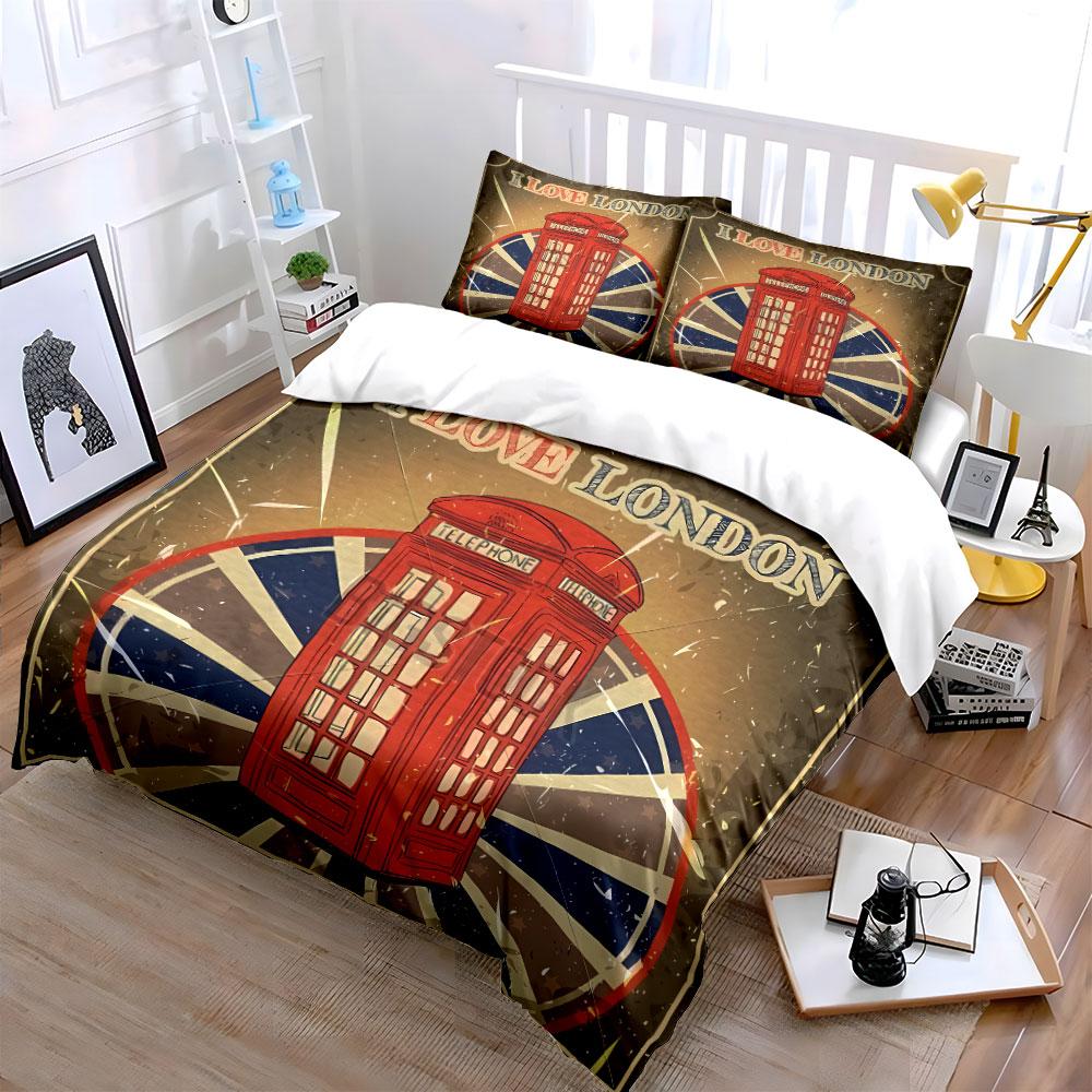 Red telephone box motif. Bedding sets Duvet cover sets Duvet covers Pillowcases(1*Duvet Cover 2*Pillowcases without duvet insert)