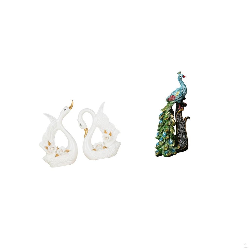 Elegant Ceramic Swan And Peacock Animal Sculpture Collection for Bookshelf Cabinet Bedroom Office