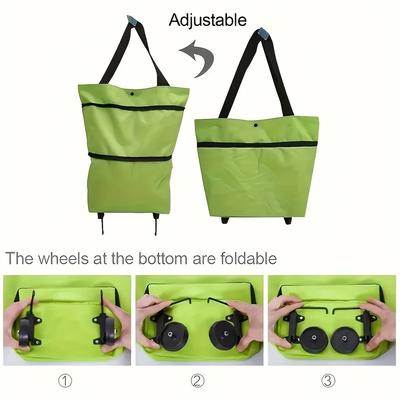 1pc Foldable Handbag, Small Trolley Large Supermarket Shopping Bag, Hand-drawn Grocery Cart Portable Bag