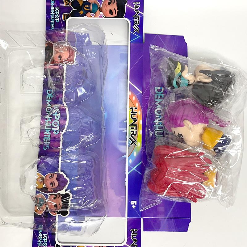 3Pcs K-POP Demon Hunters Rumi Mira Zoey Q Version Sitting Pose Figure Set Anime Action & Toy Figures Cute Cartoon Action Figures Toys for Fans Gift