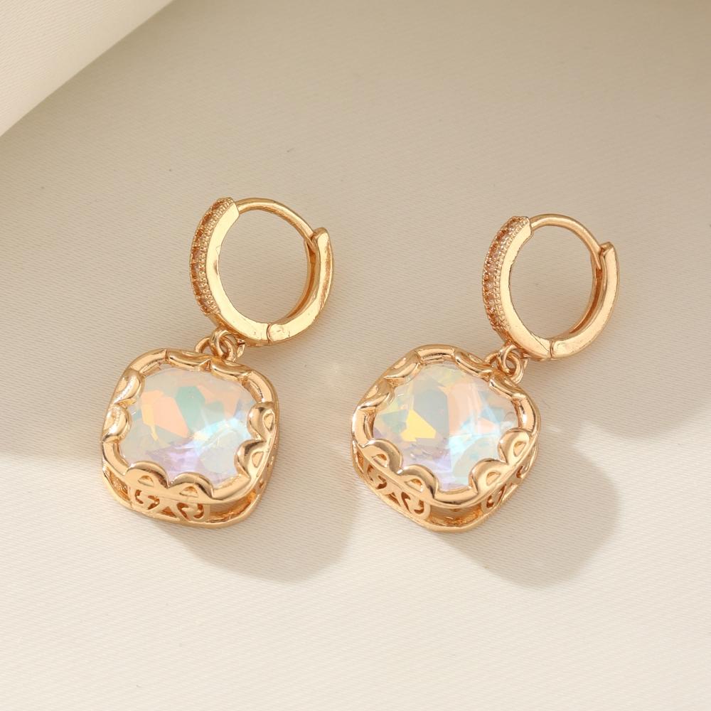 Trendy Blue Square Zircon Drop Earrings for Women Fashion Gold Color Earring Jewelry Party Accessories
