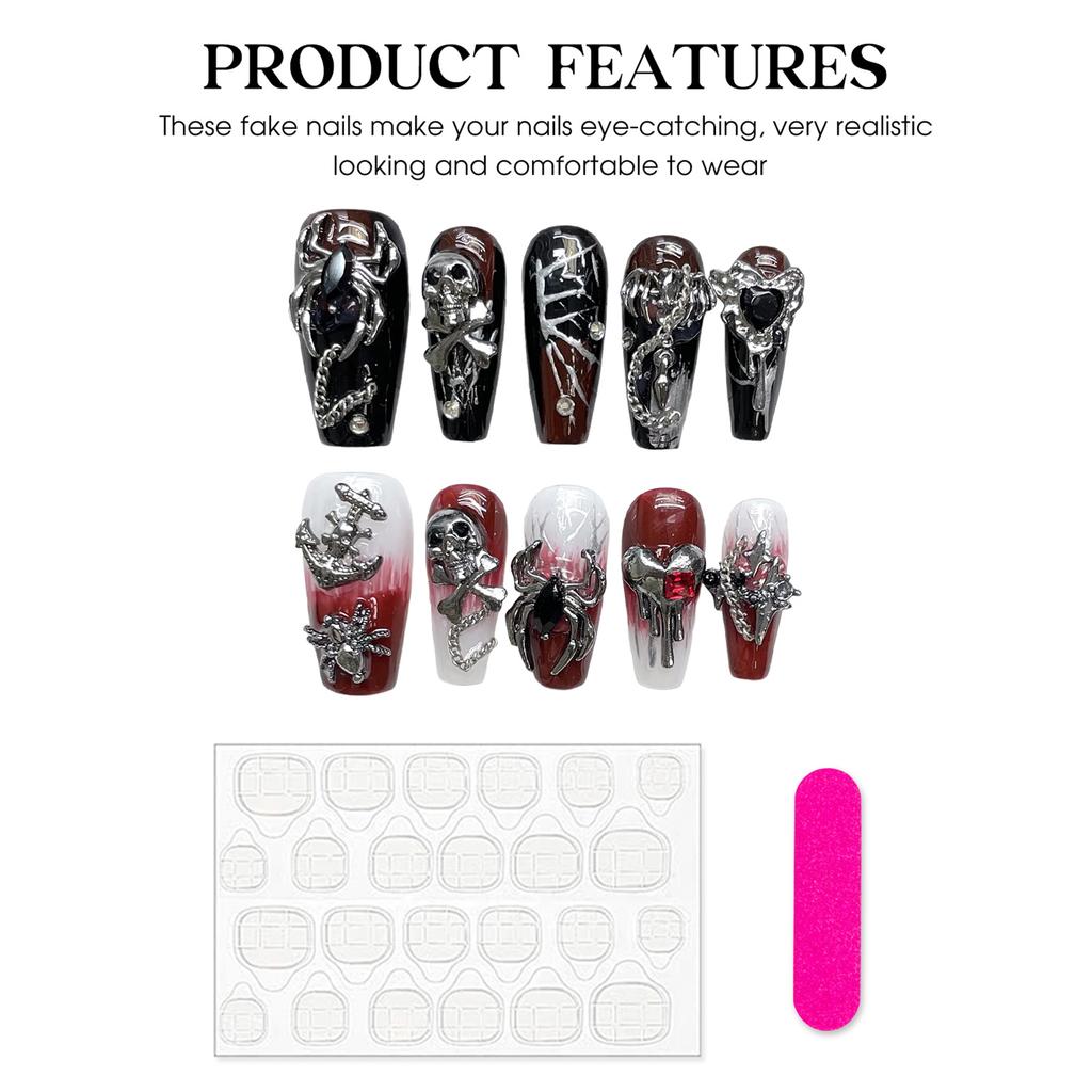 1096 Lava Demon Blood Red Handmade False Nail Tips 10 Pieces Per Bag