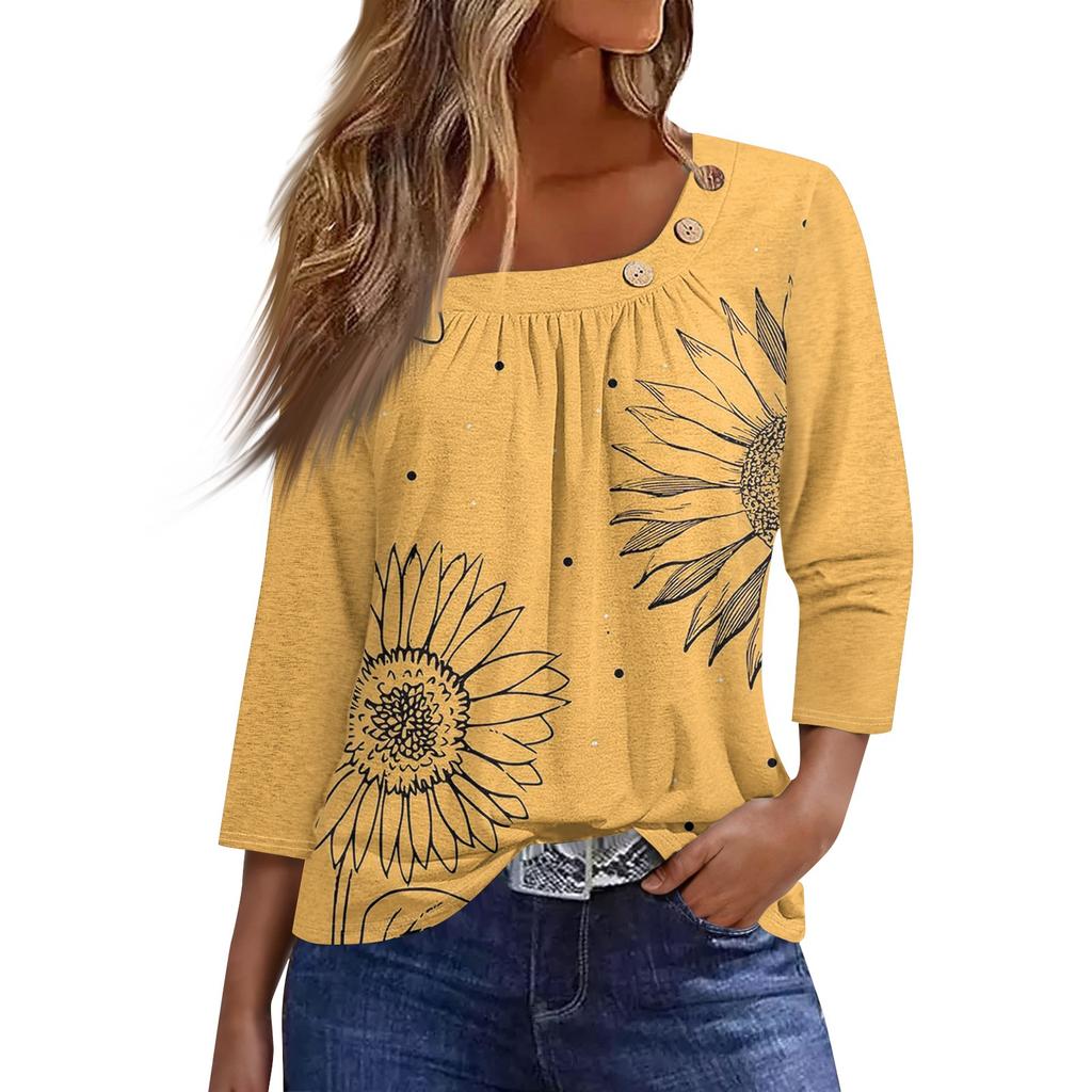 Women's T Shirt Tee T Shirt  Print Button 3/4 Sleeve Daily Weekend Fashion Basic Regular Top