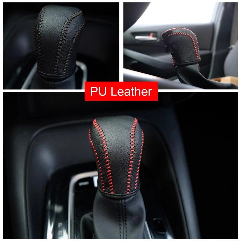 PU Leather Car Gear Head Shift Knob Collars Case Cover For Toyota Corolla E210 Camry XV70      2024 Hybrid