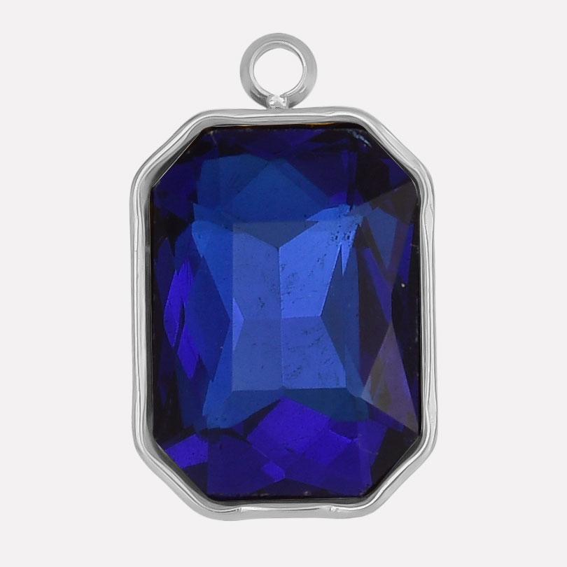 High Quality Big Glass Rhinestone Stainless Steel Rectangle Charms For Jewelry Making Supplies Real Gold Plated No Fade Pendants