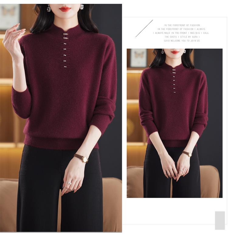 Women's Red Chinese-Style Thick Wool Sweater for Autumn/Winter