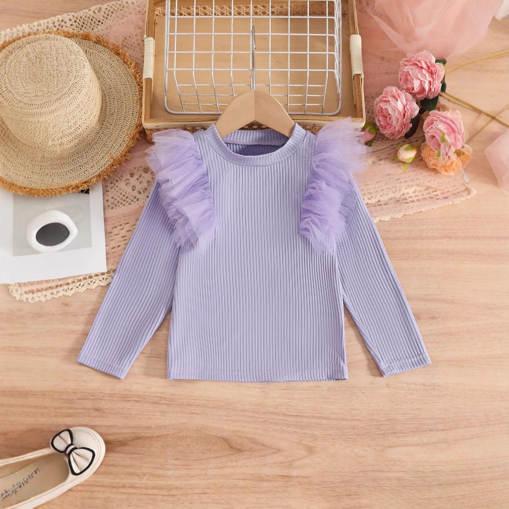 Girls' Long-Sleeve T-Shirt Spring/Fall Base Layer Girls' Mesh Top Base Layer High-Neck Long-Sleeve T-Shirt