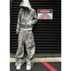 Oversized Y2K Streetwear Hoodie Set With Contrast Camo Print Loose Fit Sweatshirt Straight Leg Pants Teens